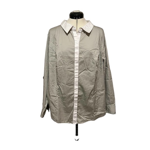 Lane Bryant Shirt Beige w/ White Collar & Button Cover Great Cond. - Size 26 - Picture 1 of 4